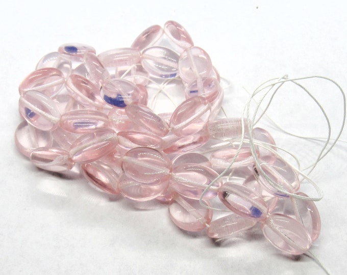 1 Strand Czech Transparent Pink 12x9mm Flat Oval Glass Beads (A190j)
