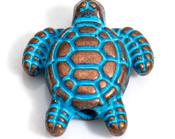 10 Red Copper Tone w/Patina Alloy 13x12mm Turtle Spacer Beads (A488b)