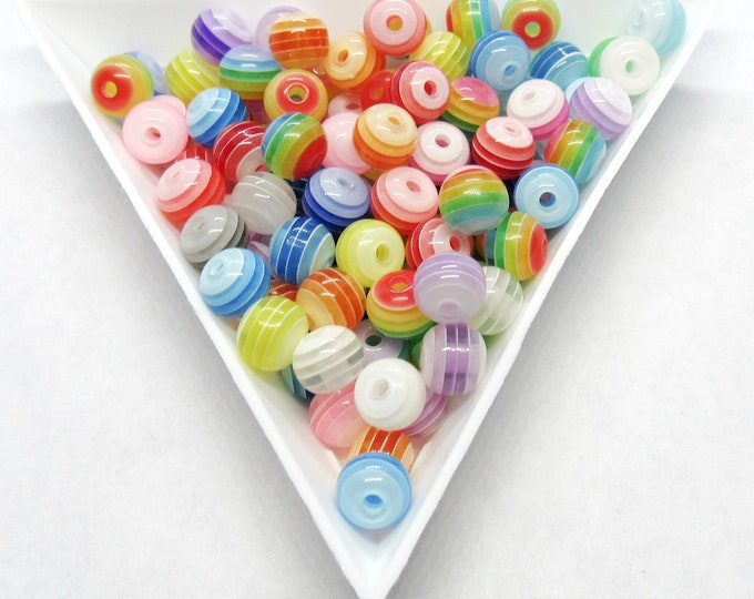 95 Pcs 6mm Assorted Color Striped Round Resin Beads (A214e)