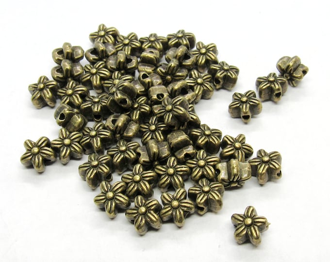 50 Antique Bronze 7x7mm Alloy Flower Spacer Beads  (A143d)