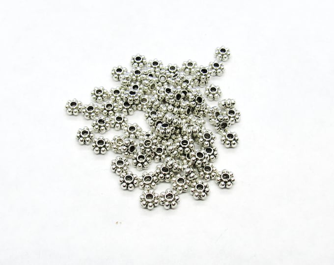 200 Antique Silver Tone 5mm Alloy Flower Spacer Beads (A75p)