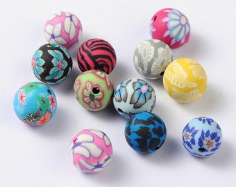 50 Handmade Polymer Clay Round Beads 10mm (B3j)