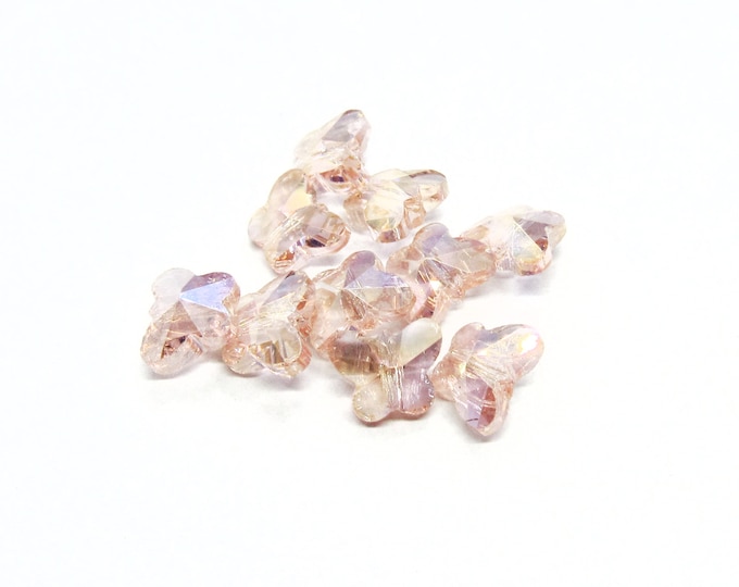 10 Faceted Crystal Butterfly Beads 8x8mm - Pink AB (A86f)