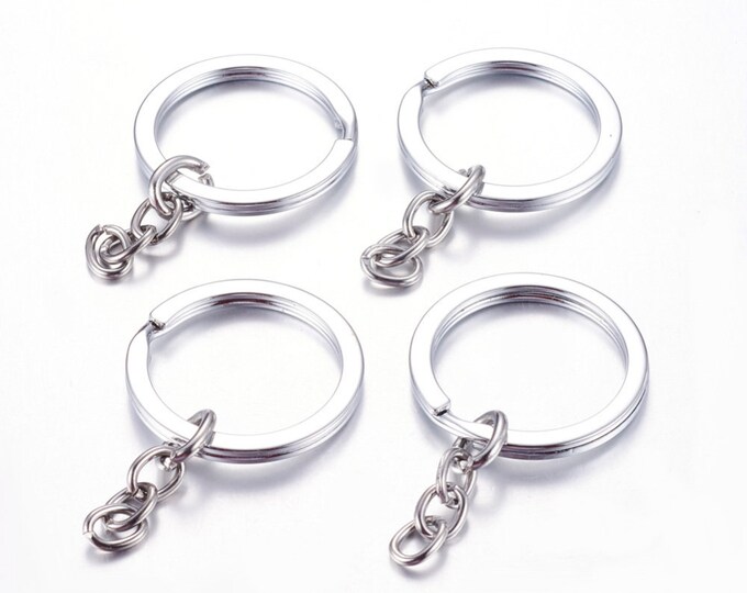 Platinum Tone Split Ring Key Ring Findings w/ Chain 33mm (A81e/f)