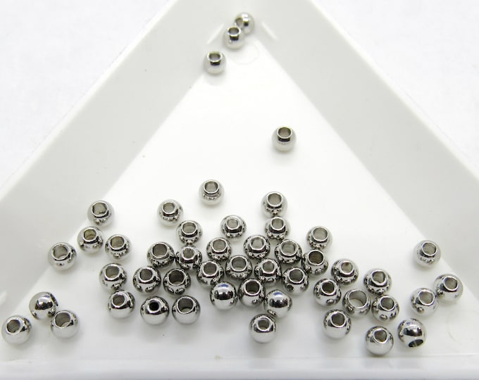 50 (304) Stainless Steel Silver Tone 3mm Round Spacer Beads (A176b)
