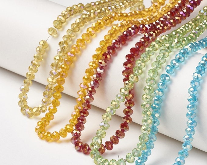 Choice of Color 1 Strand 6x5mm Electroplate Rainbow Plated Faceted Glass Rondelle Beads (A238g1-7)