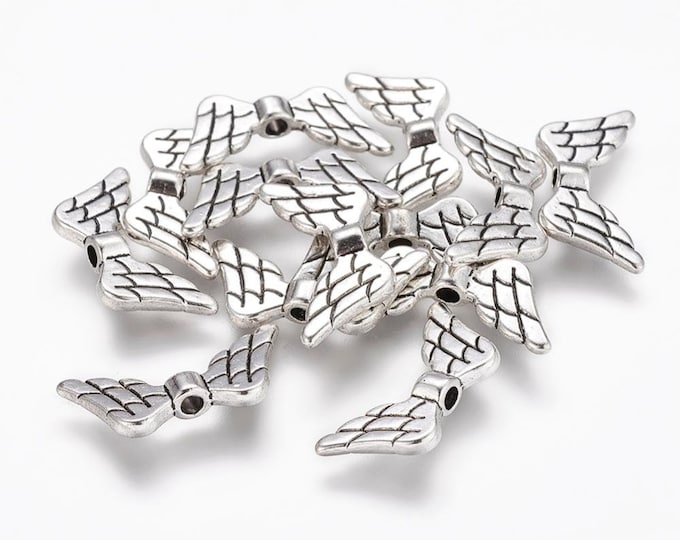 25 Antique Silver Tone 19x9mm Alloy Angel Wing Spacer Beads (A348c)