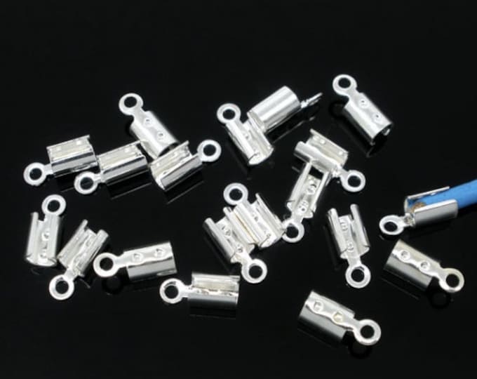 100 Silver Plated Copper Crimp w/Loop 8x3mm Cord Ends  (A226d)