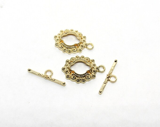 2 Sets Gold Plated Floral Oval Toggle Clasps 23x16mm  (A15r)