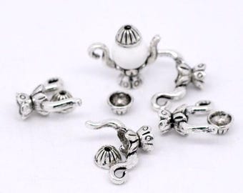 10 Sets Antique Silver Alloy 2 Pc Teapot Bead Caps  (A203u/bu8)