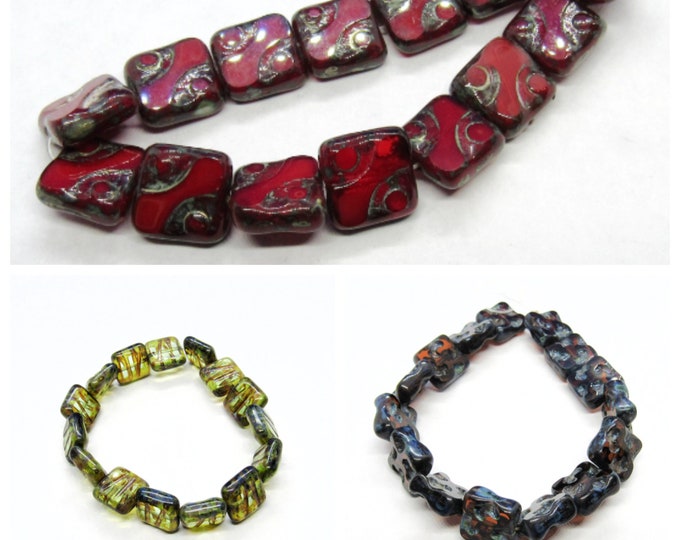Choice of Color 1 Str 10mm Square Czech Glass Beads (A122w/x)