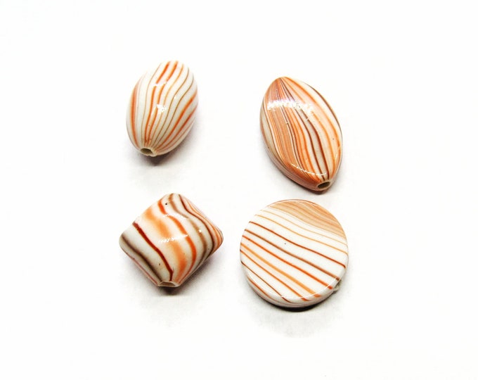 10  Vintage German Acrylic Flat Round Beads - Brown/Orange  (A25i)