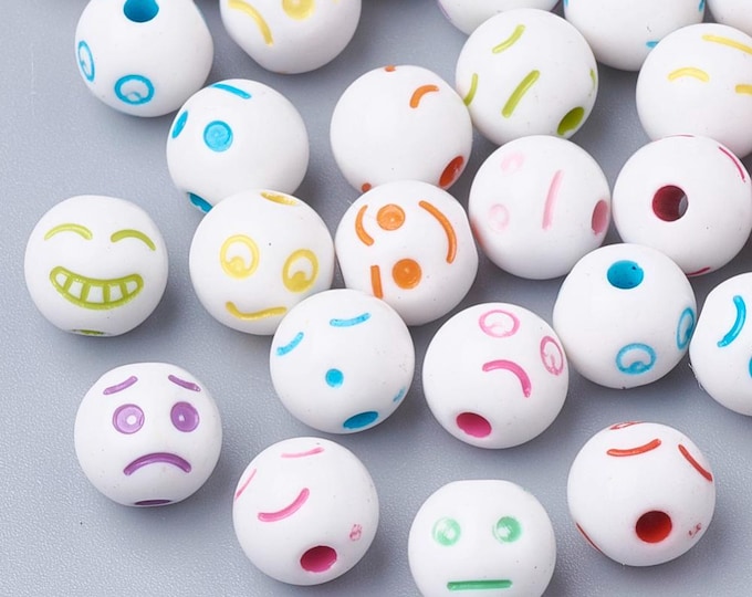 100Pcs 8mm Round Acrylic Expression Beads (A494d)