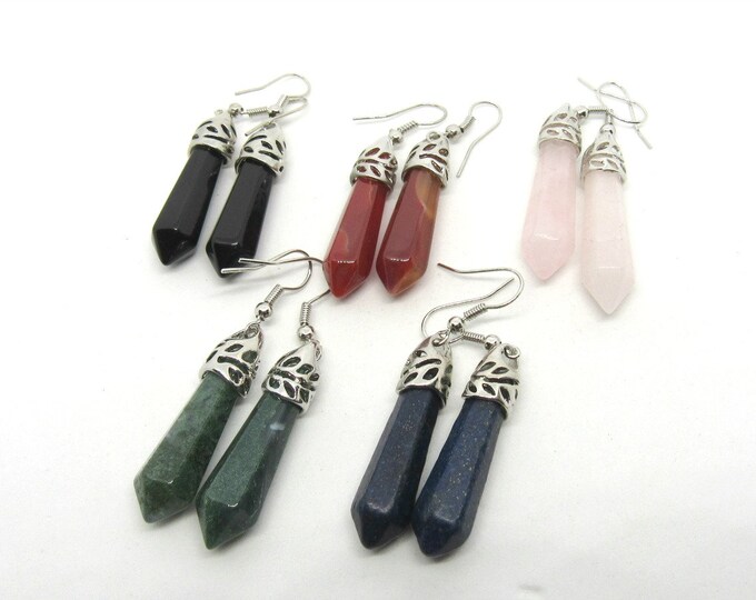 Choice 1 Pair Natural Gemstone Bullet Earrings w/ Silver Tone Earwires (B522F)