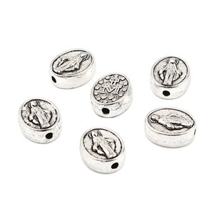 Antique Silver 10x8mm Oval Virgin Mary Spacer Beads  (A246i/376h/bu14/15)