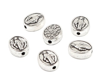 Antique Silver 10x8mm Oval Virgin Mary Spacer Beads  (A246i/376h/bu14)