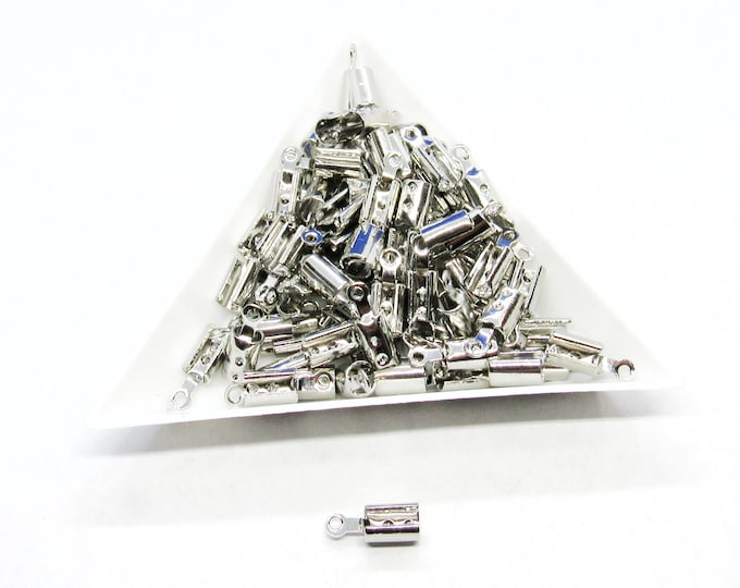 50 Silver Tone Copper Crimp 11x4mm Cord Ends  (A195b)