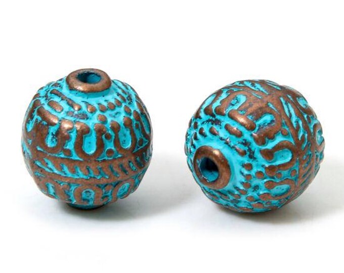 10 Red Copper Tone w/Patina Alloy 11mm Round Spacer Beads (A51c)