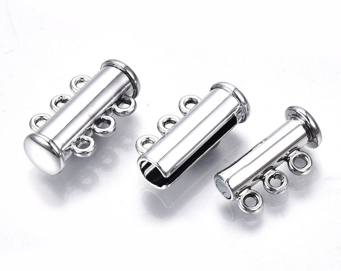 Platinum Color 5Pc 3-Strand Brass Magnetic Slide Lock Clasps (A399e)