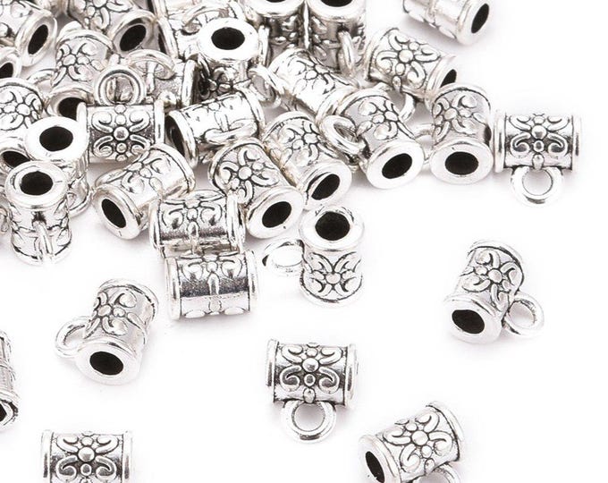 50 Antique Silver Tone 7.5 x 5.5mm Alloy Flower Pendant Bails  (A476k)