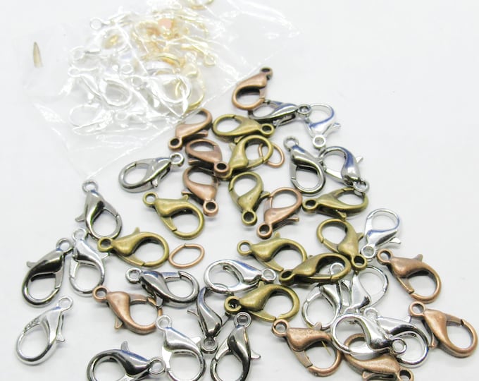60 Assorted Tone 14x7mm Alloy Lobster Claw Clasps (A216a)