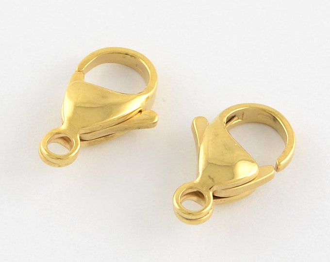 10 (304) Stainless Steel Gold Plated Alloy Lobster Claw Clasps 11x7mm (A272i)
