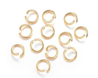 100 Gold Plated Stainless Steel Opened Jump Rings 6mm x .6mm  (A289J)