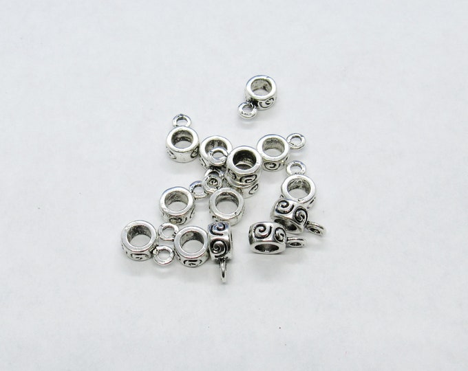 15 Antique Silver 9 x 4mm Alloy Carved Round Pendant Bails  (A43e)
