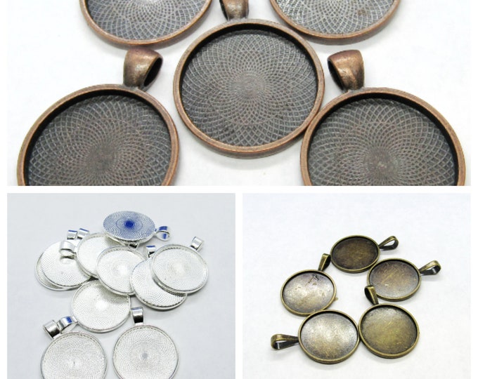 Choice of Color 5 Cabochon Round Pendant Trays 37x28mm (Fits 25mm Cabs)