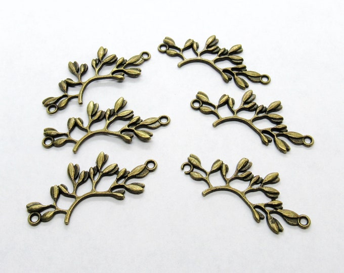6 Metal Alloy Antique Bronze Tone Leaves/Branches Connector Links 38x17mm (A2u)