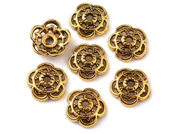 Choice of Color Antique Gold or Silver Tone Alloy Bead Caps 8mm (A376b/c-472f)