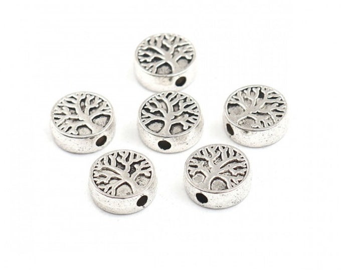 20 Antique Silver Tone Alloy Flat Round 9mm Tree of Life Spacer Beads  (A273p)