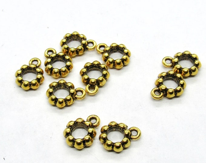 10 Antique Gold 11 x 8mm Alloy Carved Dot Pendant Bails  (A165a)