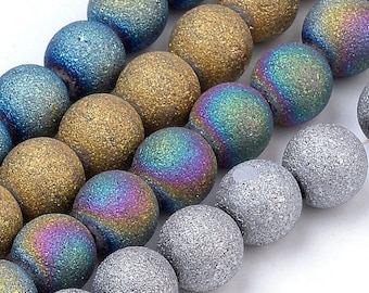 Choice of Color 1 Strand Frosted Electroplate 8mm Round Glass Beads (A355k-o/BU10)