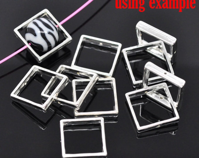 10 Silver Plated Alloy Square Bead Frames 20x20mm (Fits 15mm Bead) (A221b)