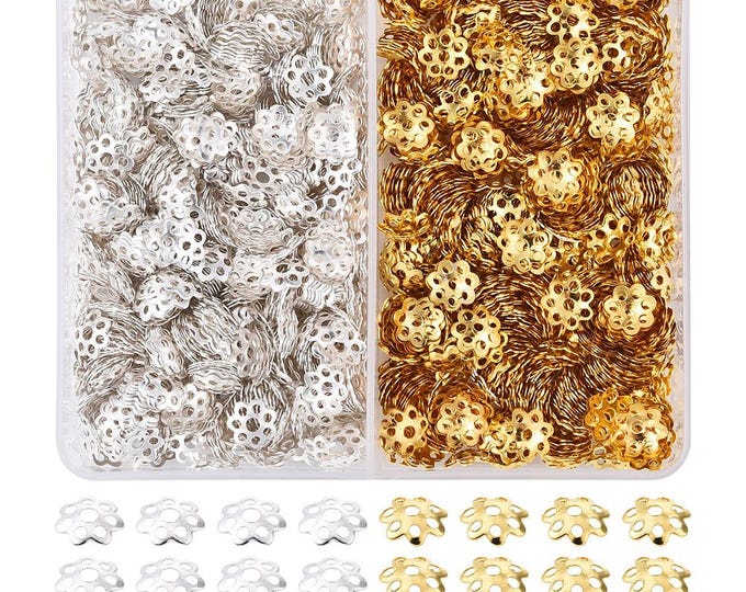 800 Gold & Silver Tone Iron Flower Bead Caps 6x6mm (A512g)