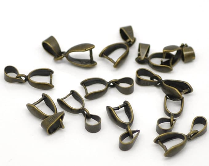 10 Antique Bronze Ice Pick Pinch Bails Bail 17mm x 7mm (A221e)