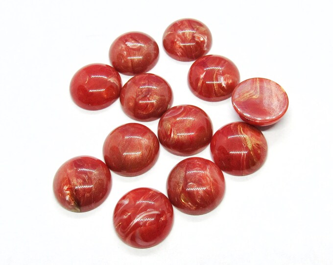 12 Marbled Burnt Orange Flatback Round Acrylic Cabochons 14mm (A110d)