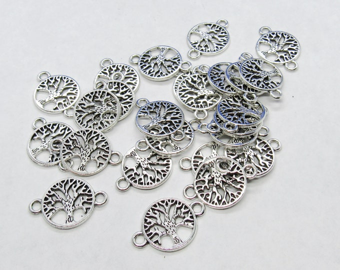 25 Antique Silver Round Tree of Life Connector Links 23x15mm (A104s)