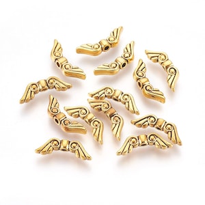 50 Antique Gold Tone 16x5mm Alloy Angel Wing Spacer Beads (A348a)