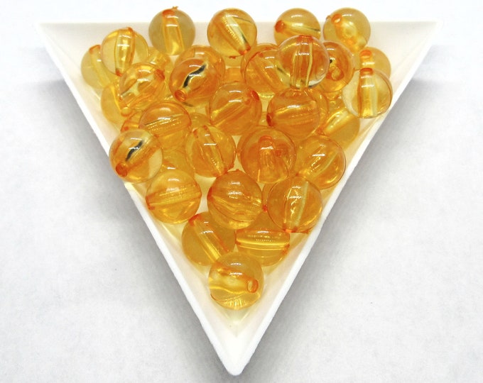 50 Pcs 8mm Light Amber Round Acrylic Beads (A214c)