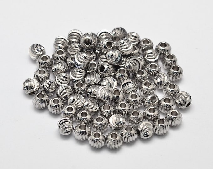 25 Platinum Tone 4mm Round Corrugated Spacer Beads (A292e)