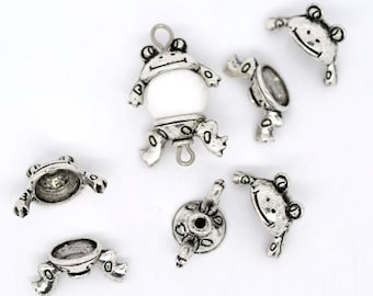 10 Sets Antique Silver Alloy 2 Pc Frog Bead Caps  (A39g)