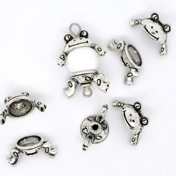 10 Sets Antique Silver Alloy 2 Pc Frog Bead Caps  (A39g)