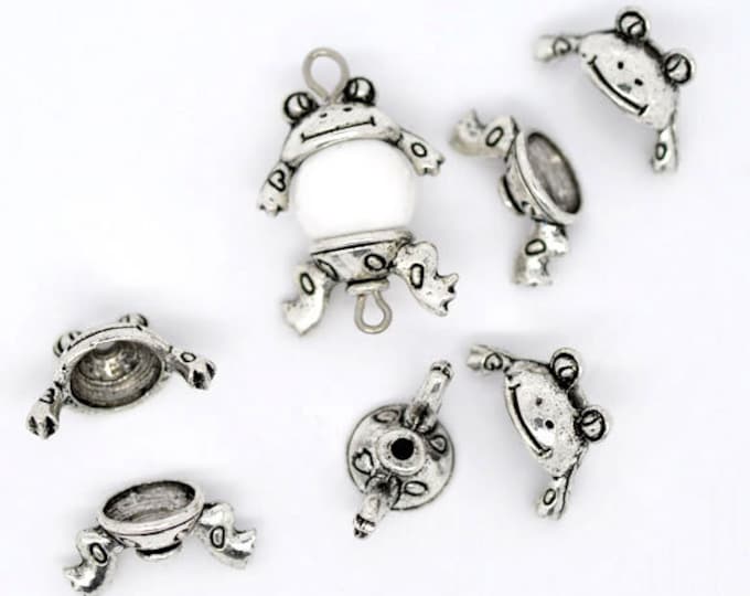 10 Sets Antique Silver Alloy 2 Pc Frog Bead Caps  (A39g/bu7)