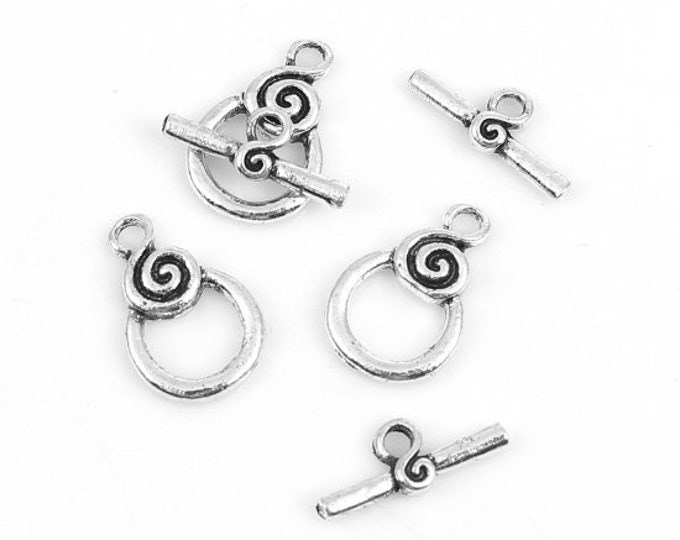 10 Sets Antique Silver Toggle Clasps with Spiral 18x12mm  (A323i)