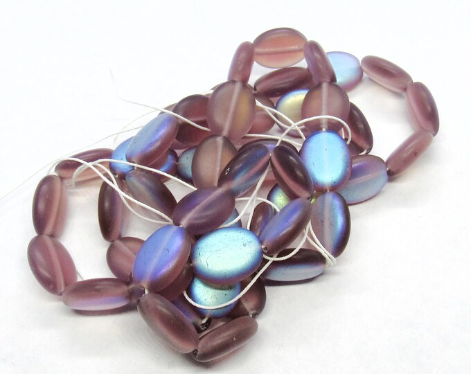 1 Strand Czech Amethyst AB 12x9mm Flat Oval Glass Beads (A190i)