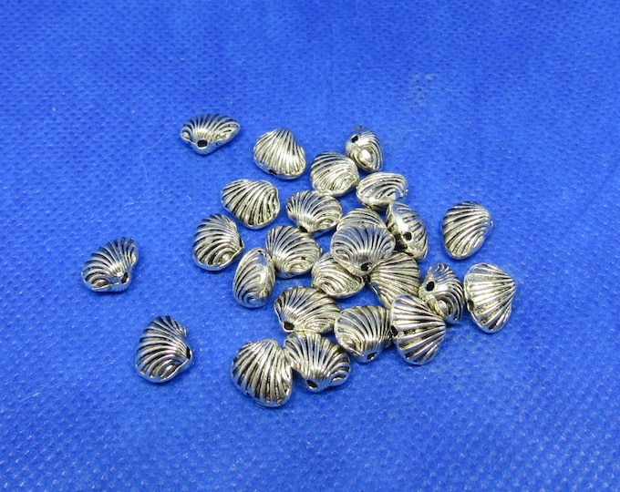 Antique Silver 8x10x6mm Alloy Clam Shell Spacer Beads  (A22h/i)