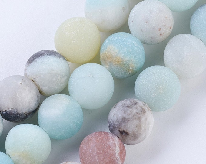 1 Strand 8mm Round Natural Frosted Amazonite Beads (A303h)