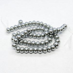 1 Strand 8x6mm Glass Rondelle Pearl Beads - Silver (A373L)